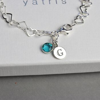 Sterling Silver Heart Linked Bracelet With Birthstone, 2 of 7
