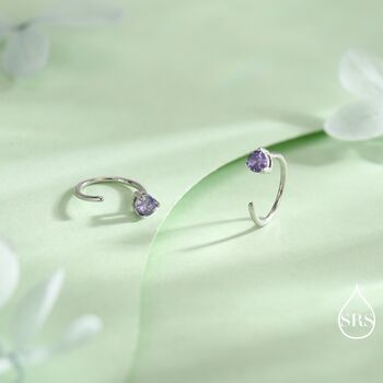 Lilac Amethyst Purple Crystal Huggie Hoop Threader Earrings In Sterling Silver, 2 of 11