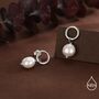 Sterling Silver Circle With Dangling Baroque Pearl Drop Stud Earrings, thumbnail 4 of 12