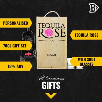 Personalised Tequila Rose Strawberry Liqueur Gift Set With Shot Glasses 70cl, 2 of 5
