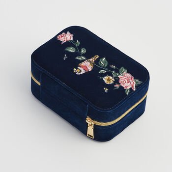 Rosy Posy Embroidered Blue Large Jewellery Box, 6 of 6