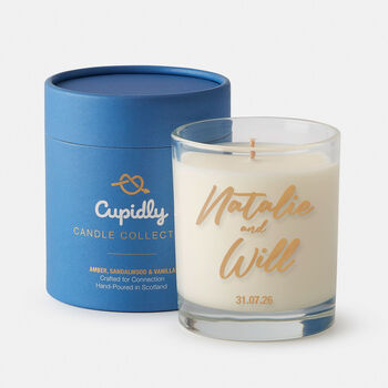 Personalised Scented Candle | Amber, Sandalwood, Vanilla | Custom Message Anniversary Or Date Night Gift | Connection Candle For Couples, 3 of 6