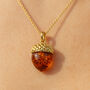 Personalised Gold Plated Sterling Silver Baltic Amber Acorn Necklace, thumbnail 2 of 11