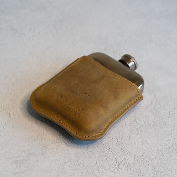 Tan Brown Leather Cased Hip Flask 6oz In Silver /Copper, 2 of 10