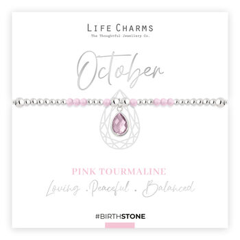 October Pink Tourmaline Birthstone Charm Bracelet Gift, 3 of 5