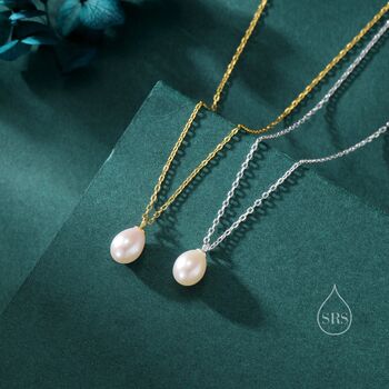 Natural Droplet Pearl Necklace In Sterling Silver, 4 of 12