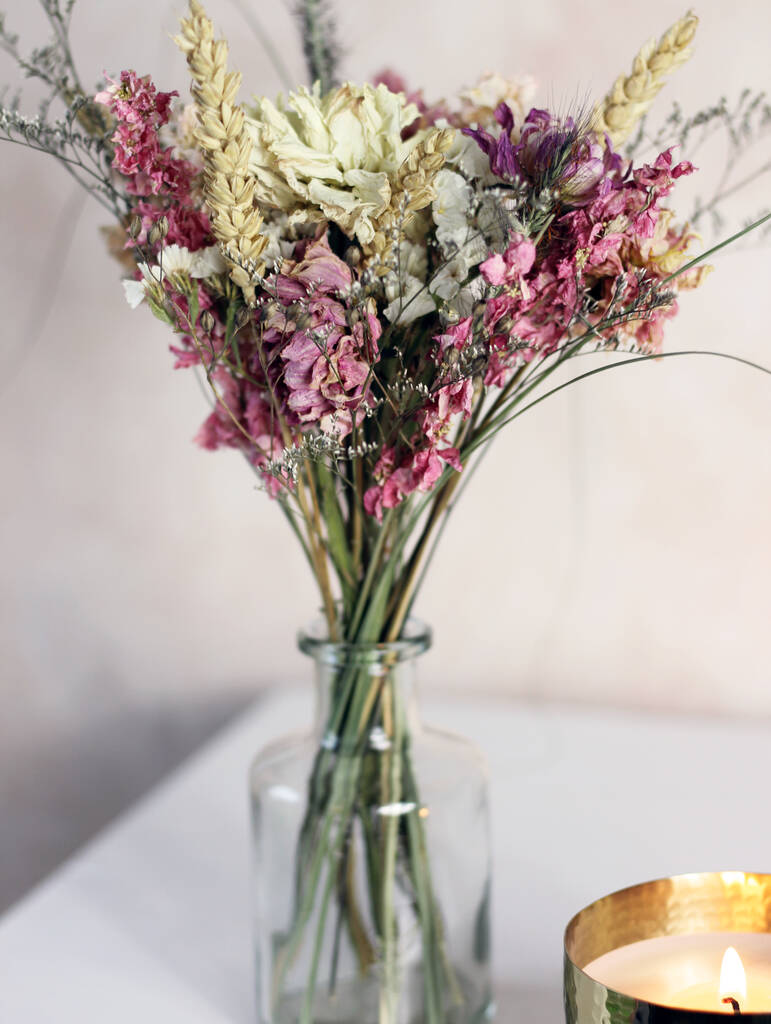 Antique Pink Dried Flower Posey With Vase By Ottilies Flowers