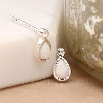 Mini Sterling Silver Teardrop White Opal Stud Earrings, 5 of 10