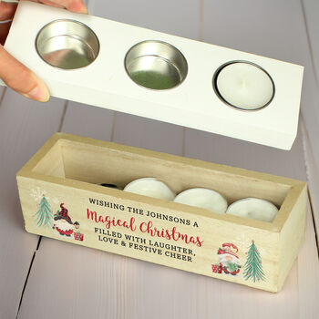 Personalised Christmas Gonk Triple Tea Light Box, 2 of 5