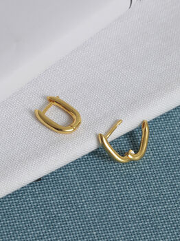 Molten U Shaped Huggie Hoop Earrings 18 K Gold Plated, 2 of 6