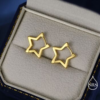 Sterling Silver Star Huggie Hoop Earrings, 7 of 12