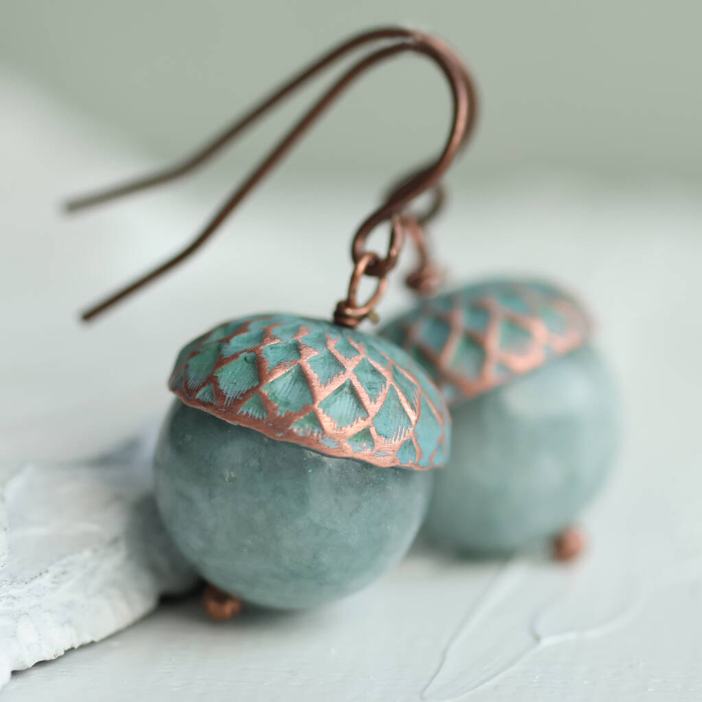 Storm Blue Jade Acorn Earrings, 1 of 12