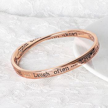 Live, Laugh, Love Message Bangle Rose Gold Plated, 4 of 5