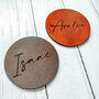 Engraved Personalised Place Setting Leather Coasters, thumbnail 2 of 3