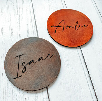 Engraved Personalised Place Setting Leather Coasters, 2 of 3