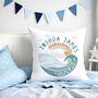 Personalised Christening Mountain Adventure Cushion, thumbnail 1 of 6