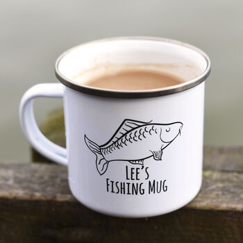 Personalised Fishing Camping Gift Enamel Mug, 3 of 8