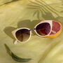 Cream Cat Eye Sunglasses With Gold Bar Detail, thumbnail 1 of 3