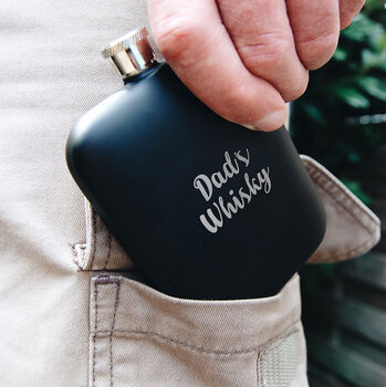 Dad's Personalised Hip Flask, Favourite Drink In Black, 3 of 3