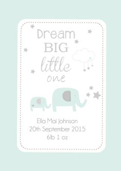 Personalised Dream Big Little One Elephant Print, 4 of 8