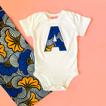 Personalised African Print Letter Baby Bodysuit, 6 of 8