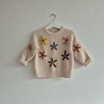 Hand Embroidered Flower Knit Jumper Baby And Toddler Gift, 2 of 12