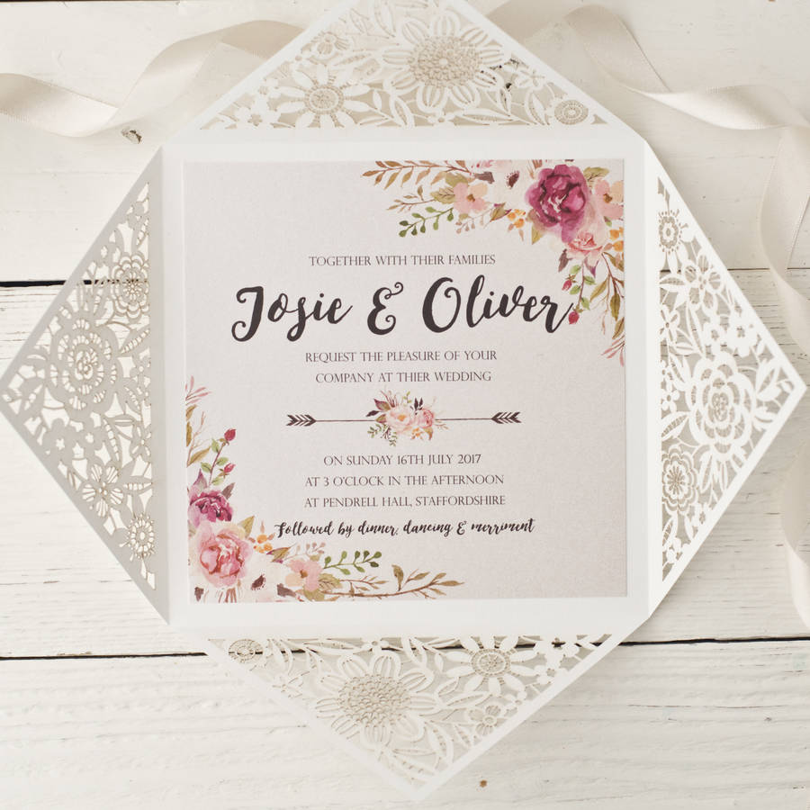 peony floral design laser cut wedding invitation by peach ...