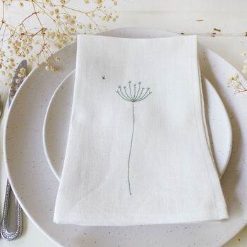 Embroidered Cow Parsley Linen Napkins, 5 of 5