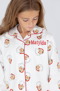 Girl's Personalised Christmas Santa Print Pyjamas, 7 of 12