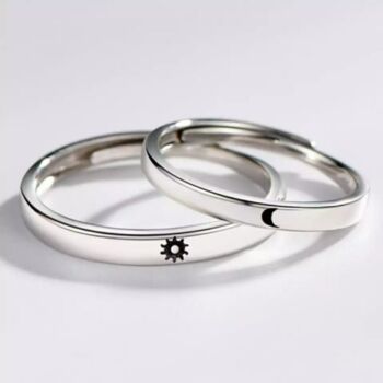 Sterling Silver Couple Moon And Sun Promise Ring Set, 2 of 3