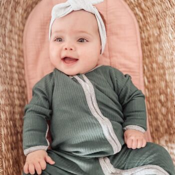 Leaf Green Ribbed Zip Up Babygrow, 3 of 4