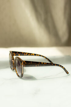 Black Tortoise Shell Gold Rim Cat Eye Sunglasses, 2 of 6