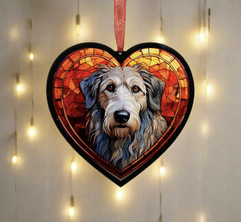 Irish Wolfhound Stained Glass Effect Heart Suncatcher, 2 of 5