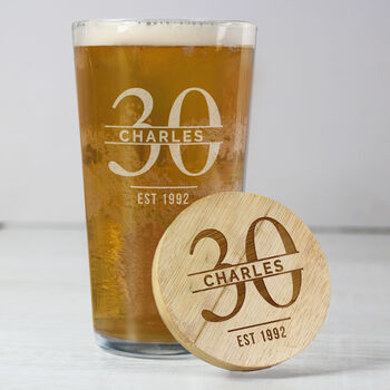 Birthday Gifts For Men Personalised Pint Glass And Coaster Set, 2 of 9