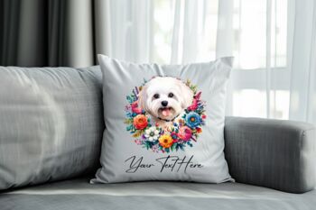 Personalised Maltese Summer Floral Dog Wreath Cushion And Mug Gift Bundle, 4 of 4