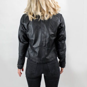 Ladies Black Leather Biker Jacket, 2 of 8