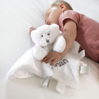 Personalised White Teddy Baby Comforter, 4 of 11