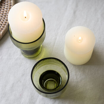 Green Glass Pillar Candle Holder, 3 of 4