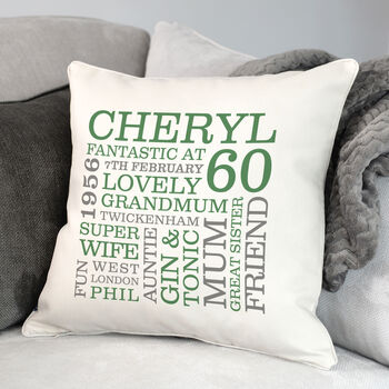 Personalised 60th Birthday Word Art Cushion, 4 of 9