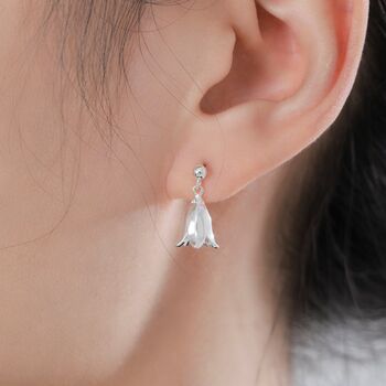 Sterling Silver Delicate Bluebell Flower Drop Stud Earrings, 6 of 11