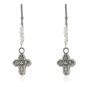 Wdts Tiny Cross And Pearl Drop Earrings, 2 of 4