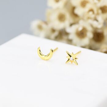 Mismatched Starburst And Moon Stud Earrings, 6 of 12