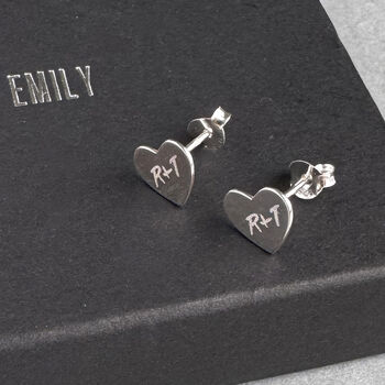 Personalised His And Hers Initials Sterling Silver Heart Earrings, 2 of 4