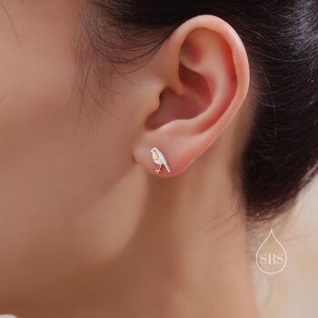 Dainty Robin Bird Stud Earrings In Sterling Silver, 6 of 12
