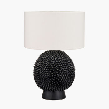 Black Ceramic Sea Urchin Table Lamp With White Shade, 2 of 9