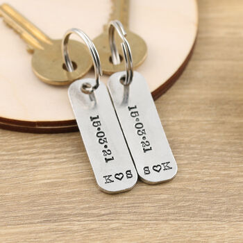 Couples Anniversary Gift Pair Of Personalised Keyrings, 5 of 7