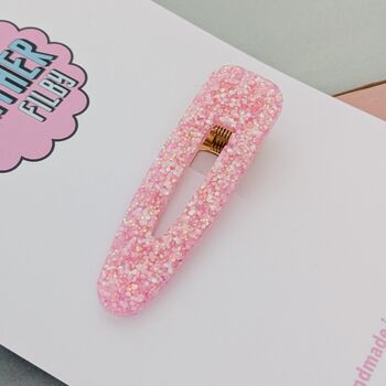 Pink Glitter Resin Hair Clip / Blush Statement Hair Slide / Girl's Birthday Present / Fashion Hair Accessory, 2 of 4