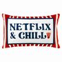 Netflix And Chill Needlepoint Cushion, Hand Embroidered Slogan Cushion, thumbnail 2 of 3