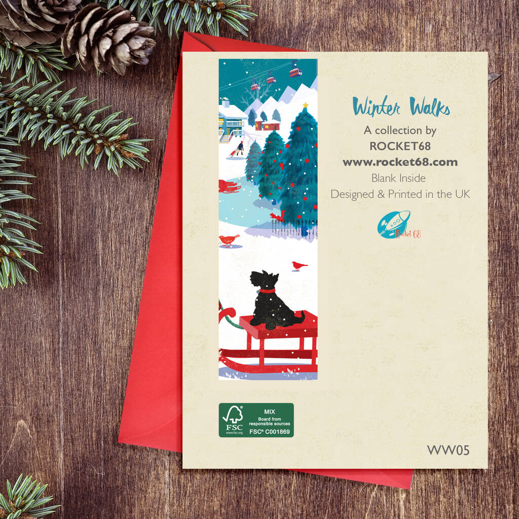 Terrier Dog On Sledge Christmas Card By Rocket 68