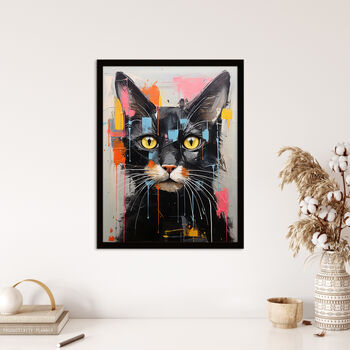 Messy Black Cat Fun Bright Pet Portrait Wall Art Print, 4 of 6